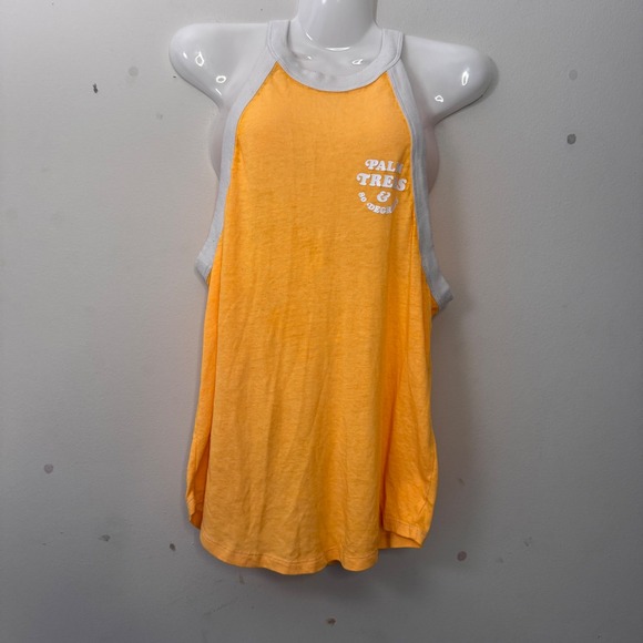 PINK Victoria's Secret Logo Tank Top‎ Palm Trees Sleeveless Yellow Size S - Picture 1 of 9